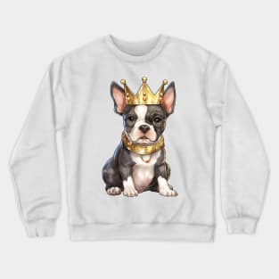 Watercolor Boston Terrier Dog Wearing a Crown Crewneck Sweatshirt